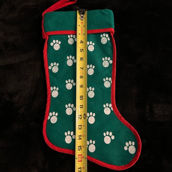 2 Dog or Cat Christmas Stockings. Green, Red, & White Dog/Cat Paw Prints. - Picture 3 of 4